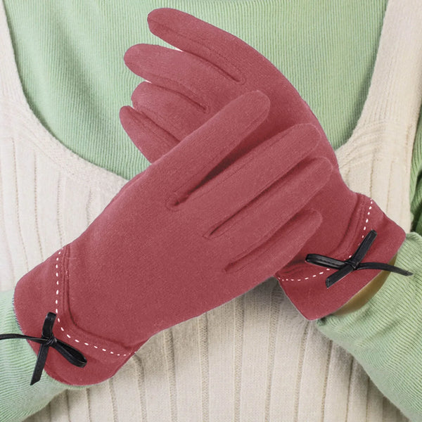 Women's Bow Knot Fleece Warm Gloves