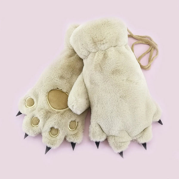 Winter Cat Paw Fluffy Plush Gloves