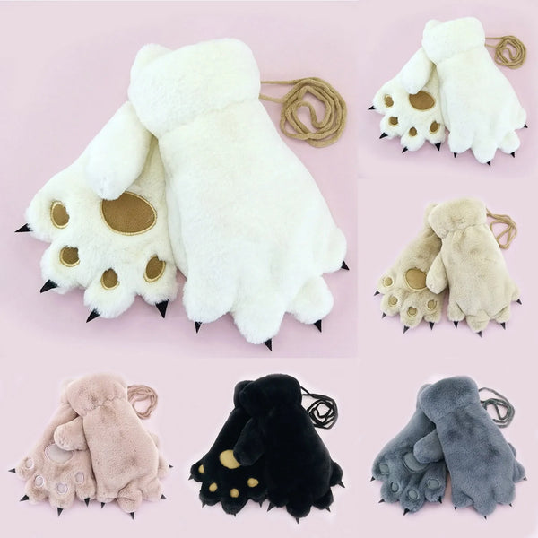 Winter Cat Paw Fluffy Plush Gloves